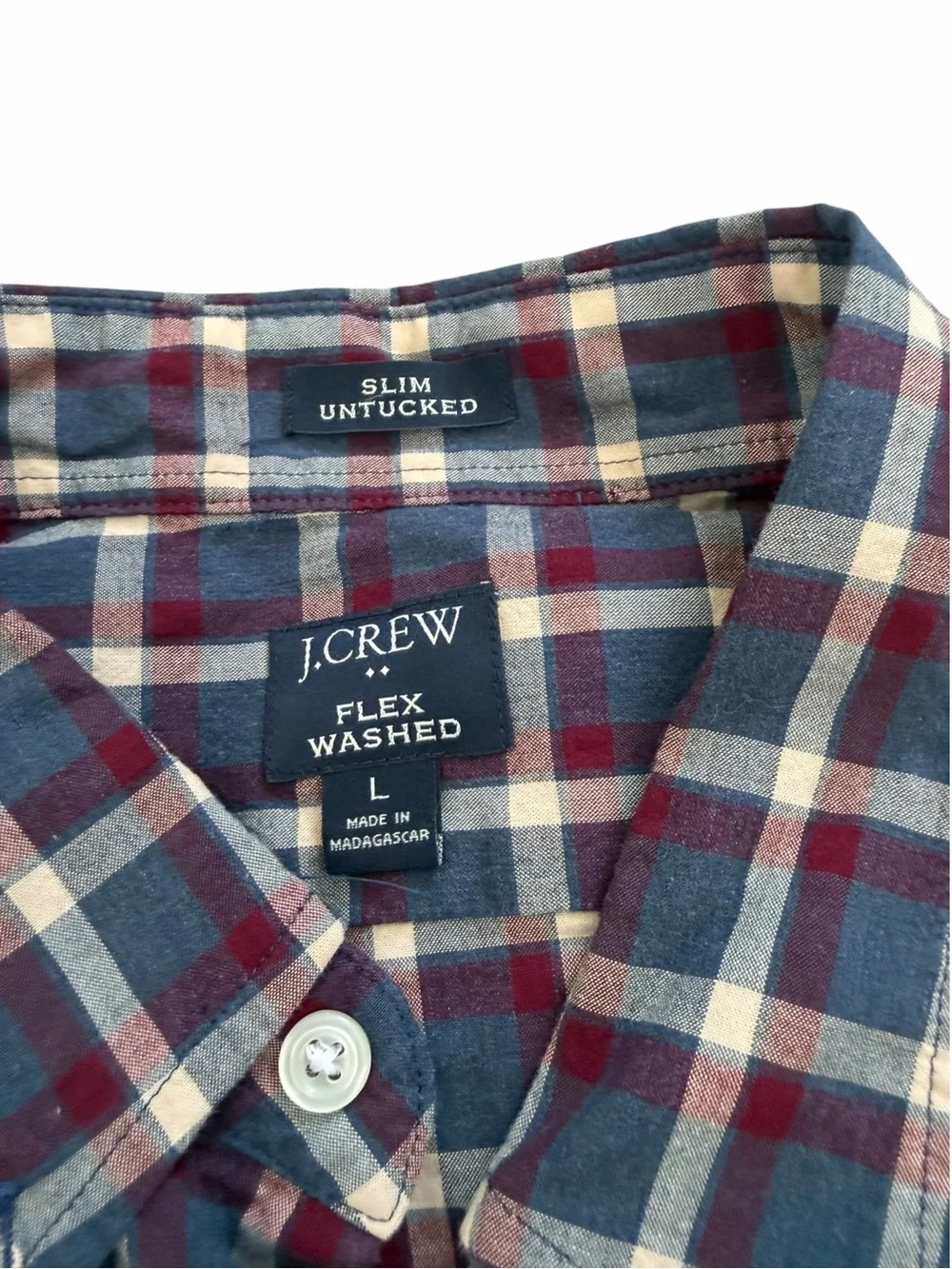 J.Crew Flex Washed Slim Untucked Plaid Long Sleeve Button Down Shirt Large